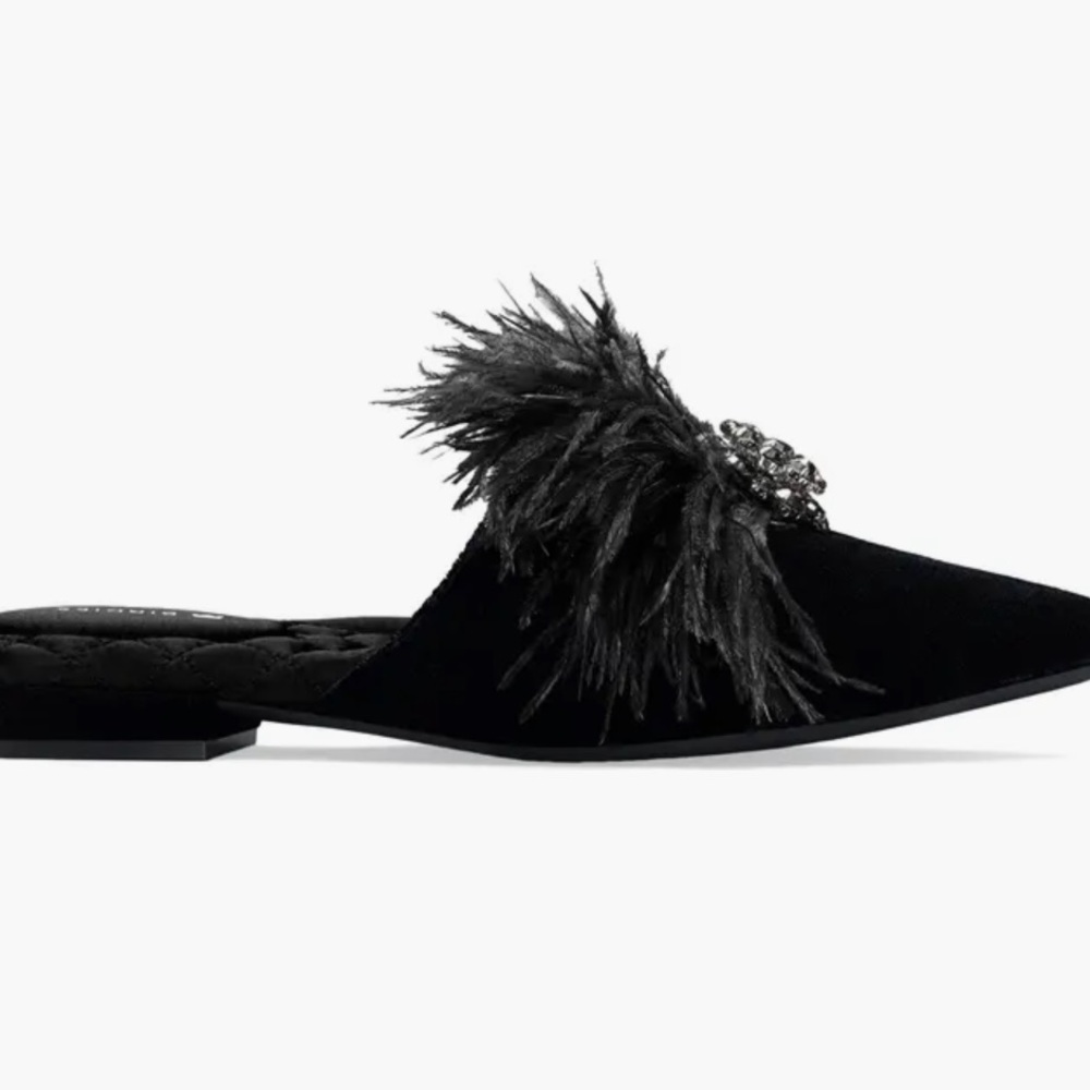 Birdies Dove Black Feathered Mules - Sz. 10 - New in Box - Picture 5 of 14